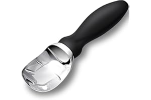Rainspire Ice Cream Scoop Stainless Steel with Comfortable Handle, Ice Cream Scooper Heavy Duty, Ice Cream Spade Great for Spooning Frozen Hard Gelato and Sorbet, Cookie Dough, Melon, Black