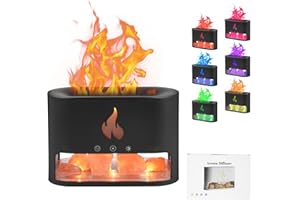 WEIGUDOC Diffusore di Oli Essenziali, Umidificatore Effetto Fiamma, Pietra di Sale di Cristallo, Lampada D'atmosfera Colorata, Diffusore di Aromi per L'home Office(Black)