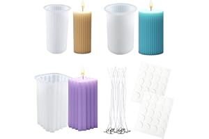 Yayatty 3 PCS Moule Bougie Silicone 3D DIY, Moules à Bougies Cylindriques Moules à Bougies en Silicone pour Bougies Carré Rayé avec Bougie Mèche pour Fabrication de Bougies