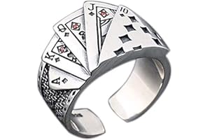 Dishowme Poker-Spiele Casino-Ring Edelstahl Diamant Spaten bündig Spielkarten Statement Band Ring Vintage Gambling Punk Schmuck verstellbar für Damen Herren (Karo)