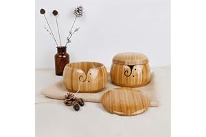 TEMU-SC Bol à laine, Bol tricot, Bol en Bois Fil de Stockage Bol, Rangement tricot, Bobinoir à laine pour le tricot et le crochet(avec couvercle)(bambou)(15 * 9.5cm)