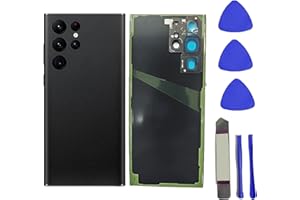 Peixiong Galaxy S22 Ultra Rückglas Ersatz für Samsung Galaxy S22 Ultra Back Cover Glas mit Werkzeug Klebeband und Kamera Objektiv + Werkzeug (Phantom Schwarz)