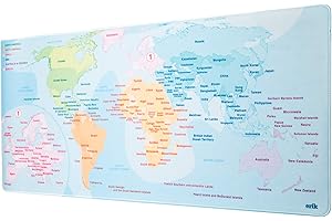 Grupo Erik: Tappetino Mouse Mappamondo Azzurro | Tappetino mouse XXL, base antiscivolo, 100% waterproof e con rifiniture di qualità, 80 x 35 cm, Sottomano Scrivania