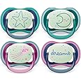 Philips Avent Ultra Air Nighttime Soothers - Pack of 2, BPA-Free, Breathable, Glow in the Dark Dummy for Babies from 6-18 Months, Includes Transport and Sterilisation Box, Stars/Moon