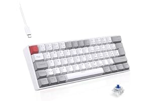 ‎TECURS TECURS Mechanische Gaming Tastatur mit Blue Switches (kabelgebunden) - QWERTZ DE Layout, LED Hintergrundbeleuchtung, Kompakte 60% Tastatur für PC/Windows/PS5/PS4 - Weiß und Grau