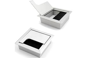 PEZEEU Passacavo per cavi da scrivania con guarnizione a spazzola – 2 scatole per cavi 80 x 80 mm in lega di alluminio per scrivanie/ufficio e piani di lavoro, colore: argento