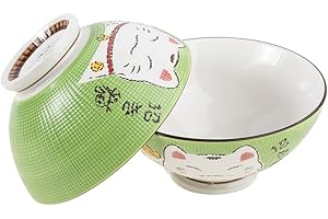 lachineuse - 2 ciotole per zuppa o Ramen - Design Maneki Neko - Duo verde - Ciotole multiuso - Porcellana - Decorazione giapponese - Idea regalo Giappone Asia