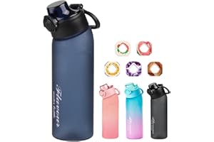Metyniete Botella de aire de 720 ml, con 5 cápsulas de sabor, sin BPA, tritán, botella de agua para gimnasio al aire libre (azul marino + 5 cápsulas)