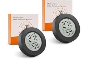 WEPAI 2PCS Mini Casa Termómetro Higrómetro Digital Interior,LCD Thermometer Higrometro,Alta Precisión Sensor Medidor de Humedad Thermometer Exterior Pared Para Casa,Guardería and Vivero,negro