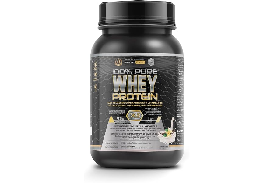 Whey Protein Healthy Fusion | Proteína pura con Colágeno, Magnesio y Vitamina B6 | 43g proteína + 9g BCAA | Mejora tus entren