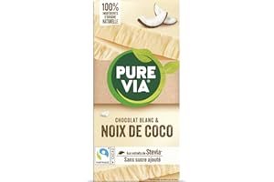 Pure Via Tablette Chocolat Blanc & Coco à la Stevia, Sans sucre ajouté, Équitable 100g