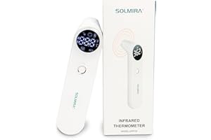 SOLMIRA Termometro Febbre Infrarossi, Frontale e Auricolare, Senza Contatto, Misurazione Istantanea, Alta Precisione, Adatto a Neonati, Bambini, Adulti e Oggetti