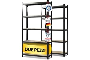 Floordirekt Scaffalatura per carichi pesanti, set da 2, nero, 200 x 120 x 60 cm, scaffalatura cantina, magazzino, officina, banco da lavoro, 5 ripiani regolabili (Lakota)