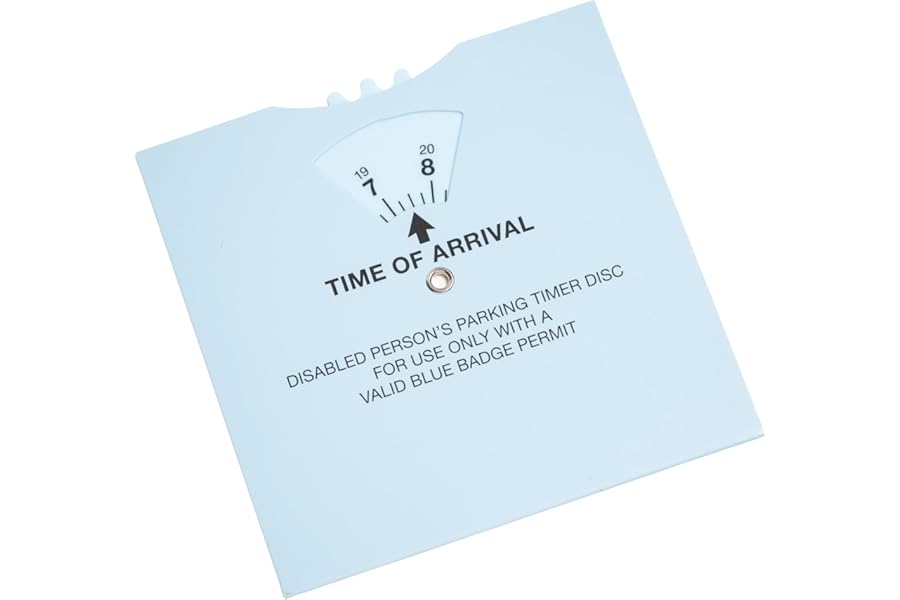 Blue Badge Parking Clock Timer Disc Disabled Parking Permit Accessory for Cars, Vans & Bikes. Displays Arrival Time, Ensures Compliance for Wheelchair Bays & Double Yellow Lines, Avoids Fines