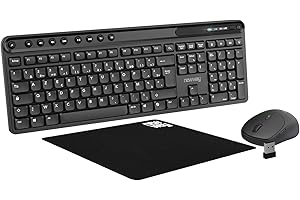 NEWWAY NKMP252 Clavier Souris sans Fil 2.4 GHz Ensemble – AZERTY Français – Frappe Silencieuse, 14 Touches Multimédias, Souris Légère 6 Boutons, Tapis de Souris Inclus, Longue Autonomie (Noir)