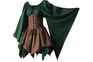 BICHINGDA Traditionelles irisches Kleid für Damen, Renaissance, Mittelalter, Kostüm, ausgestellte Ärmel, Korsett für Halloween, viktorianisches Kleid