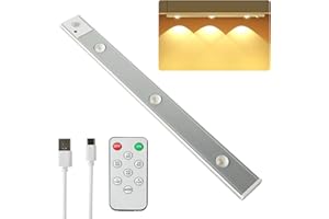 Diaryan Lampa podszafkowa LED z pilotem zdalnego sterowania, ściemniana, z czujnikiem ruchu, akumulatorowa, reflektor, listwa świetlna, do szafy, witryny, 40 cm