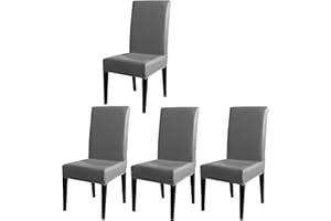 iEventStar PU Faux Leather Waterproof Stretch Dining Chair Cover Chair Protect Slipcover (Light Grey, 4)