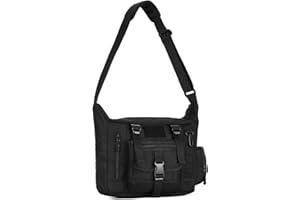 HUNTVP Taktyczna torba listonoszka na ramię, Molle, na zewnątrz, na kemping, wędrówki, do pracy, na laptopa, czarny/brązowy)