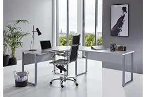 BMG-Moebel.de Büromöbel komplett Set Arbeitszimmer Office Edition in Lichtgrau/Anthrazit Hochglanz (Schreibtisch ohne Rollcontainer)