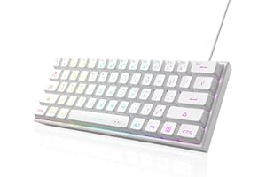 MageGee Mini-Gaming-Tastatur, 60 % RGB-Hintergrundbeleuchtung, 61 Tasten, ultrakompakte Tastatur, TS91, ergonomisch, wasserdicht, mechanisches Gefühl, PS4, Xbox One Gamer (weiß)