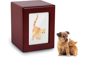 DS. DISTINCTIVE STYLE Urnes pour cendres de chien avec cadre photo en bois pour petits chiens et chats - Boîte commémorative pour cendres d'animaux, acajou