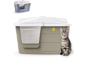 CAT CENTRE Beige Large Cat Hooded Litter Tray Box or Cat House Spacious Adult Cats Kittens Covered Toilet Enclosed Pan Loo Flap Door Lidded Detachable Hood Easy Cleaning