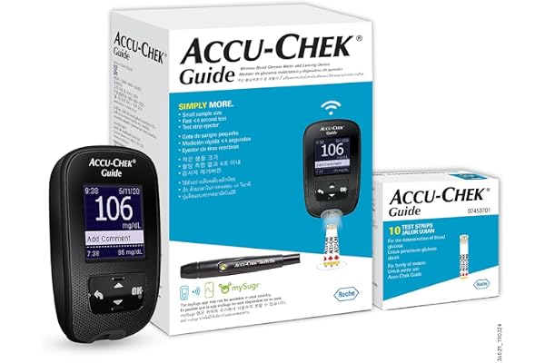 Accu-Chek Guide Blood Glucose Glucometer (with Bluetooth) Kit with Vial of 10 Strips, 10 Lancets and a Lancing Device FREE fo