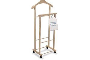 Tomaino - Servo Muto Da Camera AMBROGIO in Legno di Faggio - Appendiabiti Da Camera Multifunzionale Salvaspazio - Indossatore da Camera per Vestiti e Accessori - Colore Naturale