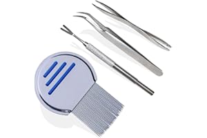 FMCOMMERCE Liendrera Profesional con Accesorios, Elimina Parásitos y Sus Huevos - Peine Piojos y Liendres de Acero Esterilizable de 33 Púas con Diseño de Doble Acanalado y Puntas Redondeadas.