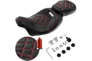 FOVPLUE Two-up Seat, Low-Profile Driver Passenger Pillion Seat for Harley Touring CVO Road Glide Road King Street Glide Electra Glide Ultra Limited FLHTKSE FLHTCUSE5 2009-2024, Double Red Stitching
