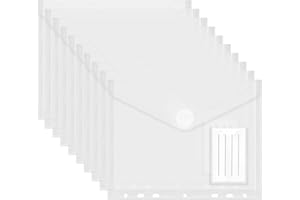 HIOIP Pack 10 Carpetas Sobre Plástico A5 con Botón y Etiquetas, 23x18cm Bolsas Archivadoras Transparentes Impermeables Ideales para Oficina, Escuela y Organización de Documentos (7 Agujeros)