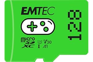 Emtec, Gaming, ECMSDM128GXCU3G, Tarjeta MicroSD de 128 GB, Velocidad de Escritura 95 MB/s, Velocidad de Lectura 100 MB/s, Verde