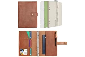 ‎WONDERPOOL Wonderpool Leder Nachfüllbares Notizbuch Ringbuch A5 Tagebuch - Gepunktetes Papier & Echtleder Innentaschen für Reisearbeit und Organizer (Kaffee, A5)