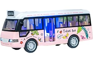Luwecf Interactive City Bus Toy for Kids, Featuring Sounds and Lights, Inertia Model Car, pink