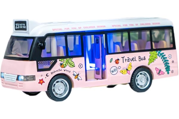 Luwecf Jouet Interactif pour Enfants, Bus Urbain avec Sons et Lumières, Modèle de Voiture à Inertie, Rose