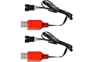 AMZZN 2PCS 7.4V USB Charging Cable with SM-4P Reverse Plug Connector for EC16 DE85 HM202 RC Toy Car Model, Off-Road Vehicle, M416 Electric Gel Elastic Toy, 7.4V Lipo Battery USB Charger