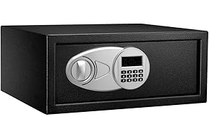 Amazon Basics Steel Security Safe with Digital Keypad - Secure Money, Cash, Jewelry, ID Documents, 20 Litres, 43 cm W x 37 cm D x 18 cm H, Black