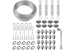 Abiemuce 30M 3mm Drahtseil, Edelstahl Spanndraht, Seilspanner, Stahlseil Mit Ösen, M3 Seilspanner Set, Spannschloss für Zäune, Außenleuchten, Wäscheleine
