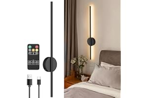 Aipsun Akumulatorowa lampa ścienna z pilotem zdalnego sterowania, 10 000 mAh, 6 W, 80 cm, z funkcją ściemniania i timera, lampa ścienna bez przyłącza prądu, nadaje się do salonu, sypialni, jadalni