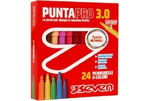 SEVEN Puntapro 3.0 skolpennor – låda med 24 st, färgmarkörer, supertvättbara, barn och tonåringar