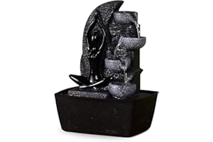 Fuente de Interior Cascada 4 Niveles Pared de Agua Roca, Fuente Zen Mujer Yoga Luz LED Colorido, Decoración Ambiente Relajante Meditación, Fuente de Mesa Decorativa, H 25cm – Yama Zen'Light