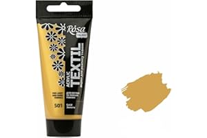 Krevo Art Peinture pour tissu - Résistante au lavage - Doré - Peinture acrylique à base d'eau - Tube de 60 ml - Peinture textile lavable en machine pour la fixation - Couvrance intense pour tissus