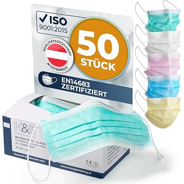 A+M medizinische Premium OP Maske | Typ IIR 4-lagig mit Gummizug | VPE