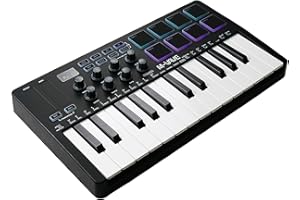 BAIRUTONG M-VAVE 25-Tasten-USB-MIDI-Tastatur-Controller mit 8 hintergrundbeleuchteten Drum-Pads, Klaviertastatur, kabellos, halbgewichtet, professionell, dynamisches Keybed, 8 Knöpfe, Software im Lieferumfang