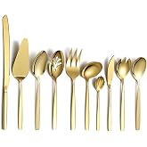 Berglander Silver and Gold Stainless Steel Serving Set, 10 Pieces with Gold Titanium Plate, Serving Spoons, Silver Serving Ut