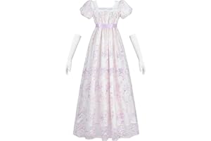 Fiamll Robe de bal Regency pour femme - Taille empire - Robe de bal - Costume Renaissance cottagecore avec gants