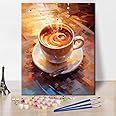 Coffee Cup Paint by Numbers for Adults Beginner Abstract Oil Painting Paint by Number Kits Kids Warm Yellow Style Paint by Number Adult Paint by Number Kits On Canvas Painting by Numbers 16"x20"