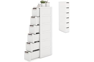 KOMFOTTEU Carrellino Stretto con Ruote, Cassettiera 3/4/5/6 Cassetti Slim, Carrello Portaoggetti a Rotelle, Mobiletto Bagno Salvaspazio per Cucina, Soggiorno, Camera da Letto, Bianco (6 Cassetti)