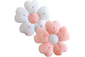 Toyhood 2pcs Plush Flower Shaped Cushion, Cute Daisy Floor Tatami Seating Pillow, for Home Kitchen Bedroom Sofa Reading Corner Decoration (Pink)